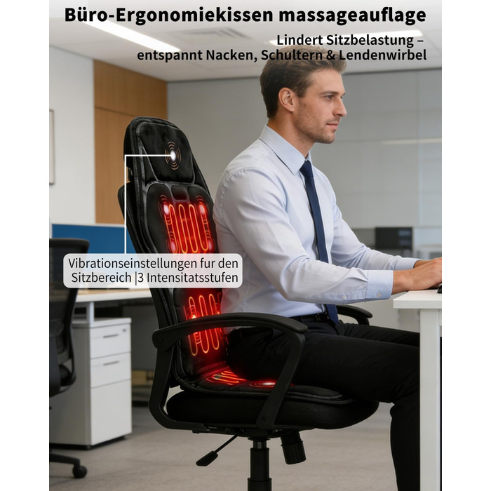 Електрична масажна подушка для спини та шиї з підігрівом та вібрацією. Масажна подушка для крісла, для дому та офісу