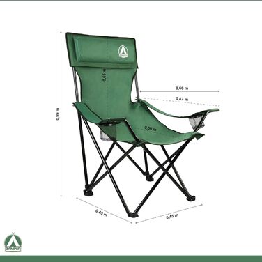 Крісло для кемпінгу Zamper 150 кг, складне – риболовне та кемпінгове з підстаканником та знімною подушкою для голови