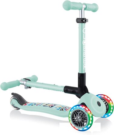 Дитячий триколісний самокат GLOBBER JUNIOR Foldable Fantasy Lights з LED колесами 120/80 мм, ABEC 5, складаний