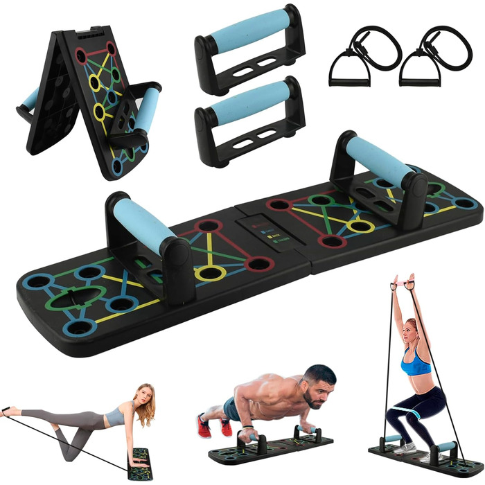 Портативний складаний тренажер для пресу Ultra-Push-Up Board з еластичними стрічками. Мультифункціональний комплекс для тренувань рук та пресу. Підходить для дому та вулиці. Стиль A