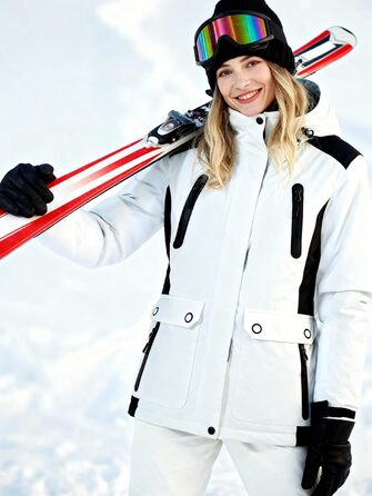 Водонепроникна зимова куртка FREE SODIER для жінок з флісовою підкладкою та капюшоном. Велика жіноча куртка з водонепроникним покриттям, зварні шви, Ginger Yeow (XXL, білий, чорний)