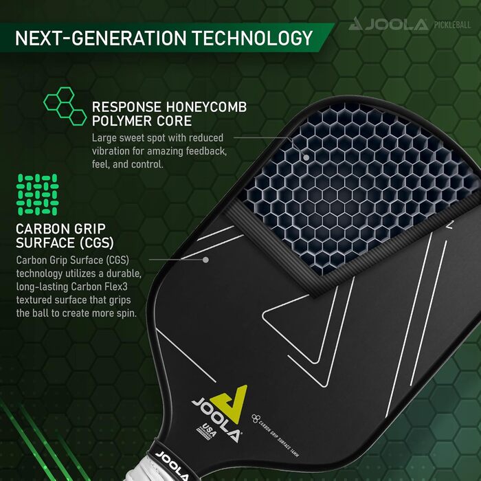 Піклбол ракетка JOOLA Vision CGS 14 з поліпропіленовим стільниковим ядром і структурованою карбоновою поверхнею для максимального спіну, контролю та сили