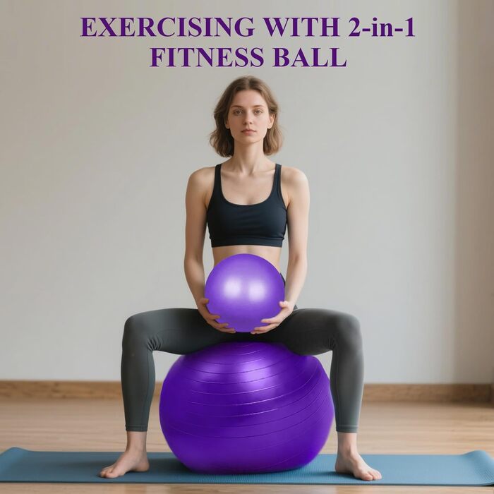 Фітбол Flintronic 55/65 см з насосом, для йоги, фітнесу, вагітності та пілатесу. Анти-вибух, товстий, фіолетовий