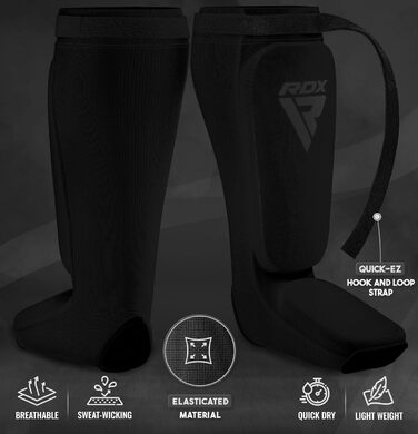 Захисники для ніг RDX для кікбоксингу, тайського боксу, ММА, муай-тай. Захист для ніг, чоловічі та жіночі, повний захист, чорний колір.