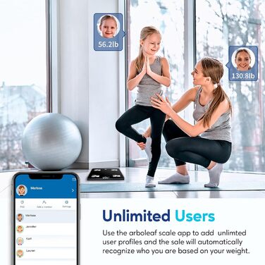 Arboleaf Розумна вага-аналізатор тіла з Bluetooth і додатком, до 180 кг, вимірювання жиру, ІМТ, м'язової маси, води, білка, пульсу, BMR