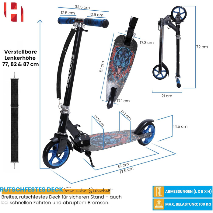 Самокат дитячий Habib Cityroller складаний, регульований, блакитний (6-16 років)
