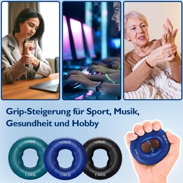 FitBeast Griffkrafttrainer: Набір для тренування хватки та м'язів рук (9 шт.), синій