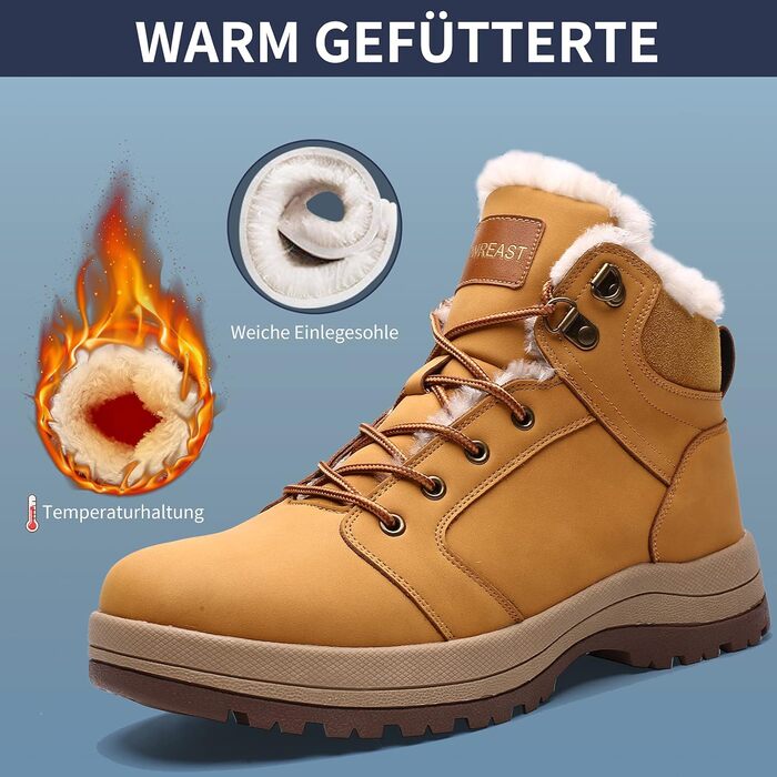 Теплі зимові черевики VisionReast з підкладкою, водонепроникні, для піших прогулянок, трекінгу, хайкінгу, для чоловіків та жінок, з шнурівкою, неслизькі, Outdoor (47 EU, Жовті)