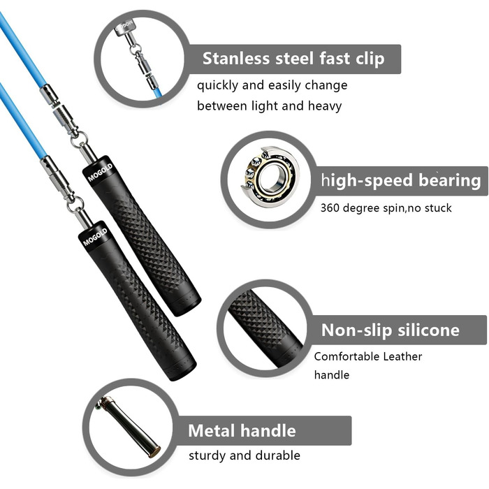 Набір скакалок з вагами, 3 скакалки з ПВХ, 299,7 см, неслизькі ручки з швидким закриттям, сумка для перенесення, чорний (чорний)
