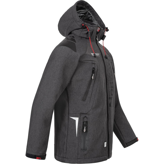 Чоловіча куртка Softshell Geographical Norway Outdoor — водовідштовхуюча функціональна куртка з шапкою Beanie, колір Blended Black, розмір M
