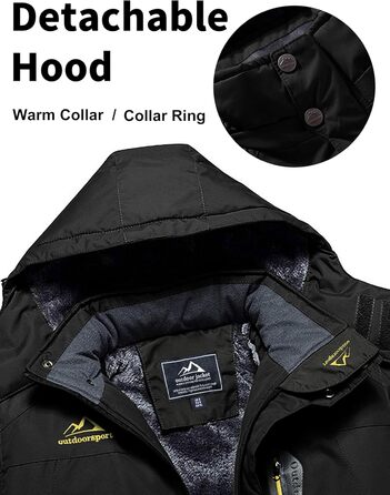 Чоловіча флісова куртка MAGCOMSEN на зиму: тепла, водонепроникна, з капюшоном для туризму та кемпінгу (чорний, L)