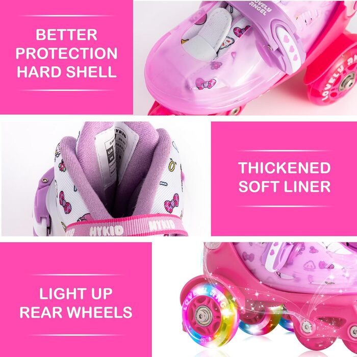 Дитячі ролики для дівчаток, 4 розміри, регульовані, безпечні, дихаюче покриття, легкі