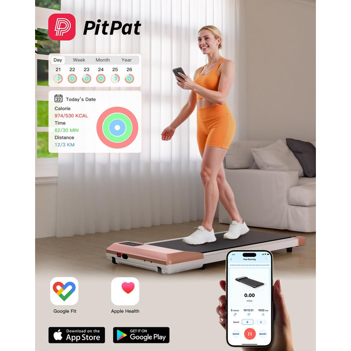 Walking Pad Lacuffy 2.5 HP: біговий доріжки для дому зі столом та Smart App, до 136 кг (Золотий, 80 см)