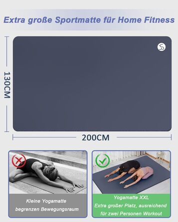 Йога мат RYTMAT XXL 200x130см: фітнес-мат для йоги, фітнесу, занять з дітьми та для людей похилого віку. Товщина 10/15/20 мм, NBR, великий, спортивний, тренувальний мат. Колір: блакитний/темно-синій