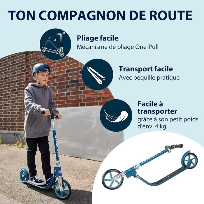 Самокат HUDORA BigWheel 215 алюмінієвий, до 100 кг, складаний, для дітей, підлітків та дорослих