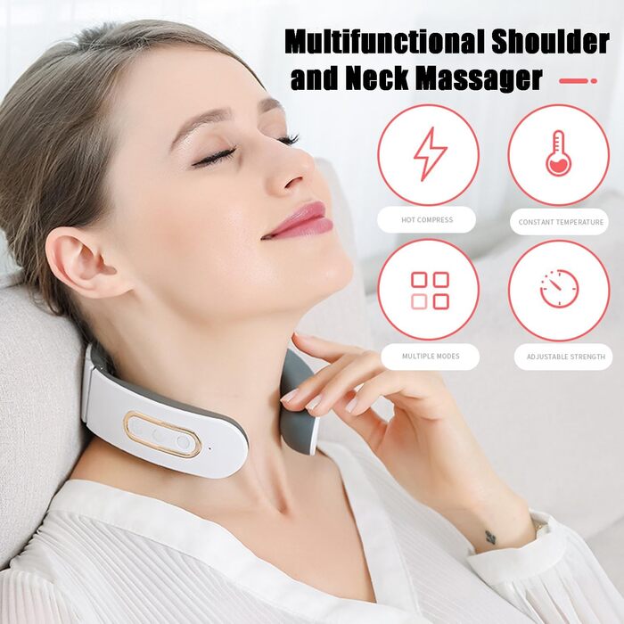 Масажер для шиї 11-в-1 з підігрівом, портативний, 9 рівнів інтенсивності, електричний, для дому, офісу, подорожей
