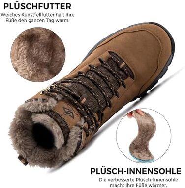 Зимові черевики JackShibo для чоловіків та жінок: водонепроникні, утеплені, антиковзаючі, для походів та трекінгу, 42 EU, коричневі