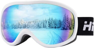 Окуляри для сноуборду та гірськолижного спорту Hioutdoor: подвійне скло, захист від запотівання, 100% UV-захист, сумісність з шоломом, біле обрамлення, блакитні лінзи