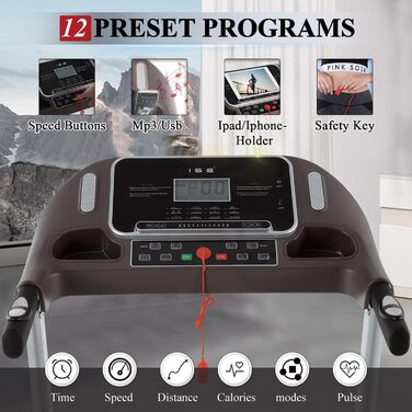 Бігова доріжка ISE Profi складана, 12 програм, LCD-дисплей, для дому