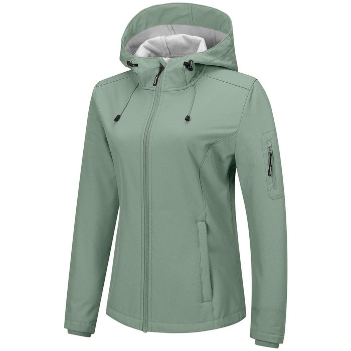 Жіноча мембранна куртка Outdoor Ventures Softshell — водонепроникна та дихаюча вітрівка з капюшоном, колір світло-зелений, розмір L