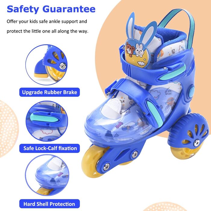 Ролики дитячі ERNAN, регульовані, для дівчаток та хлопчиків, безпечні ролики для початківців з великими колесами (Blue, S)