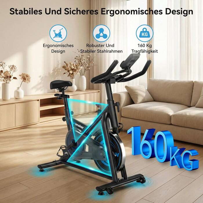 Велотренажер для дому з мобільним додатком, тихий велоергометр з магнітним опором, фітнес-велосипед для кардіотренувань, до 160 кг, блакитний