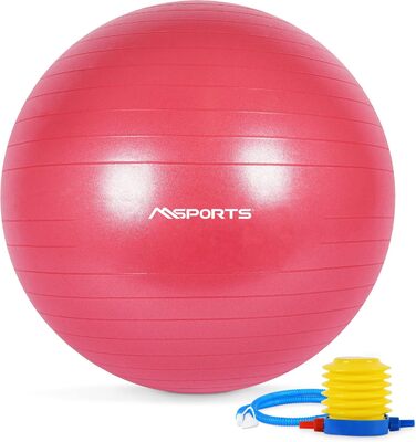 Гімнастичний м'яч MSPORTS Premium Anti Burst 65 см бордовий з насосом, додатком для тренувань та постером вправ