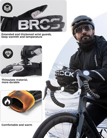Велосипедні рукавички ROCKBROS для жінок та чоловіків, зимові, Thinsulate, теплі, сенсорні, для MTB, катання, альпінізму, бігу та активного відпочинку (XXL, Thinsulate)