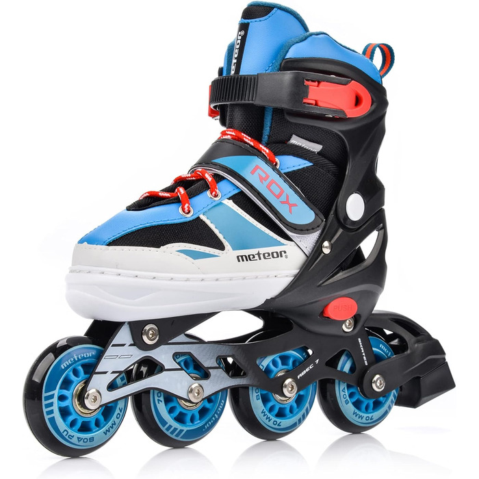 Дитячі ролики Meteor Rox з регулюванням – ролери для дівчаток та хлопчиків, підшипники ABEC-7 Carbon, колеса PU 72mm 80A, алюмінієвий каркас, розміри S30-33, L38-41 (Blue)