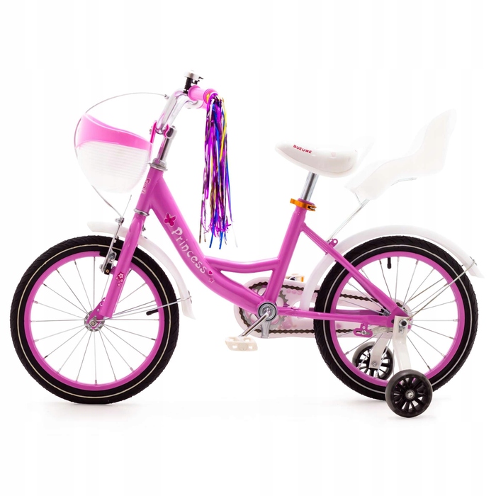Дитячий велосипед 16 дюймів для дівчинки, рожевий, зі стрічками та сидінням