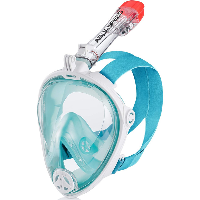 Маска для снорклінгу Aqua Speed Full Face з трубкою, 180° панорама, для дорослих та дітей, блакитний/білий, S-M