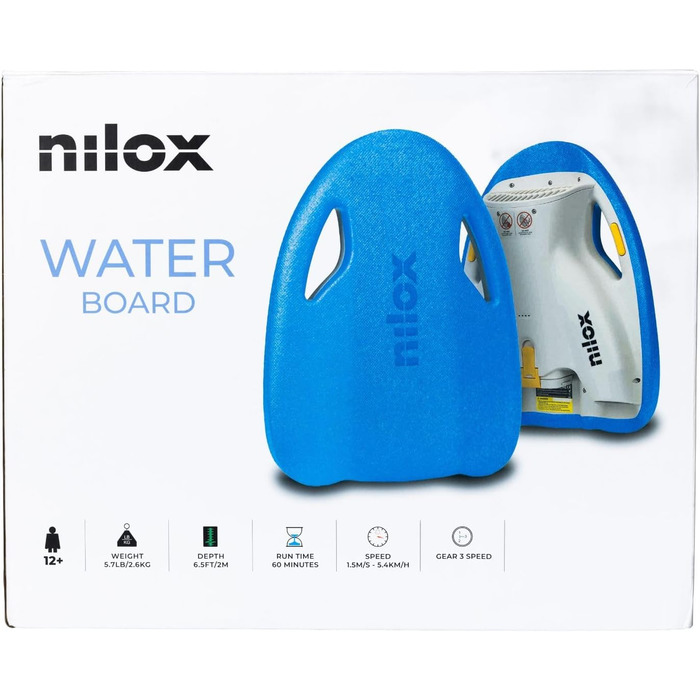 Електрична плавальна дошка Nilox Waterboard, акумулятор 37В 2.5А·год, до 60 хв роботи, 3 швидкості до 5,4 км/год, для плавання та дайвінгу до 2 м, портативна