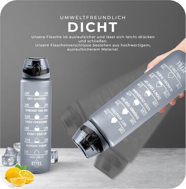 Фляга спортивна Roe Tenpo 1L, Tritan, без BPA, для спорту та відпочинку (сіра)