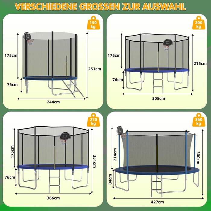 Батут Redkid Outdoor 305/366 см з сіткою, драбиною та баскетбольним кільцем, до 165 кг