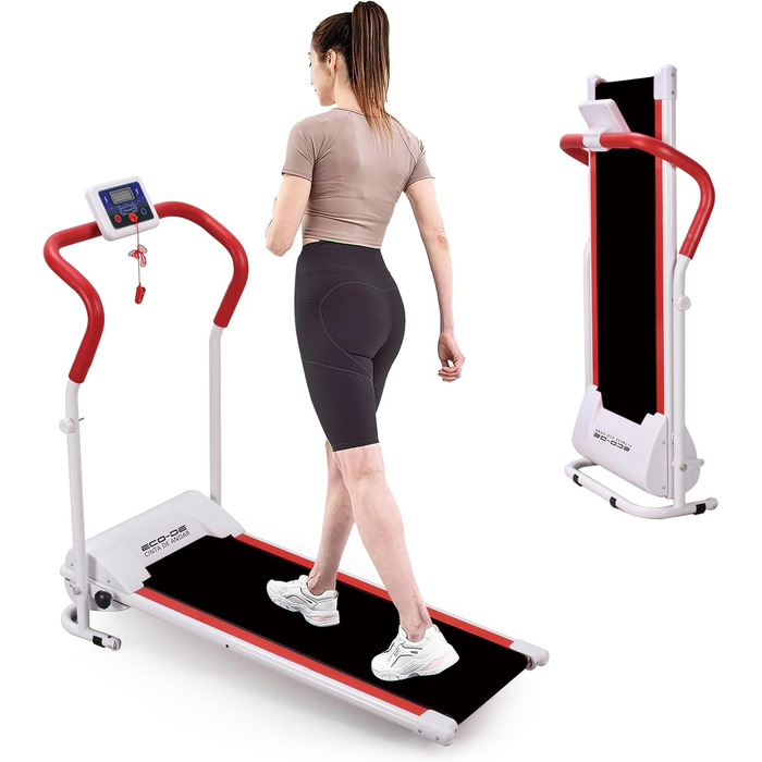 Біговий тренажер ECO-DE з LCD-дисплеєм, 1-10 км/год, 500 Вт, магнітна система безпеки, складаний, білий