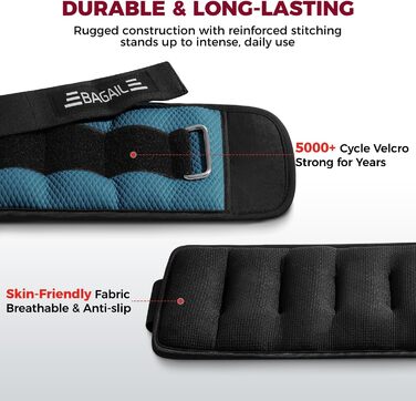 Утяжелители для рук и ног BAGAIL (2.27 кг/пара, синие) для фитнеса, ходьбы, бега и реабилитации