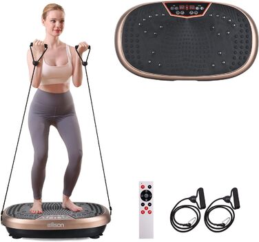 Вібраційна платформа EILISON Fitpro для фітнесу та лімфодренажу, з еспандерами, для фігури, тонусу, відновлення, коричнева