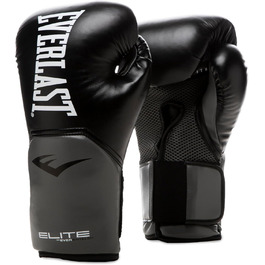 Боксерські рукавички Everlast Elite 2 (14 oz) для мішка, спарингу та роботи з лапами, чорно-сірі, з липучкою та ергономічним грифом