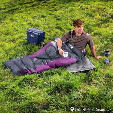 Спальний мішок Trail-Alpin з капюшоном – 250 г, 3-сезонний. Легкий, компактний – з капюшоном та компресійним мішком (Червоний, Ліловий)