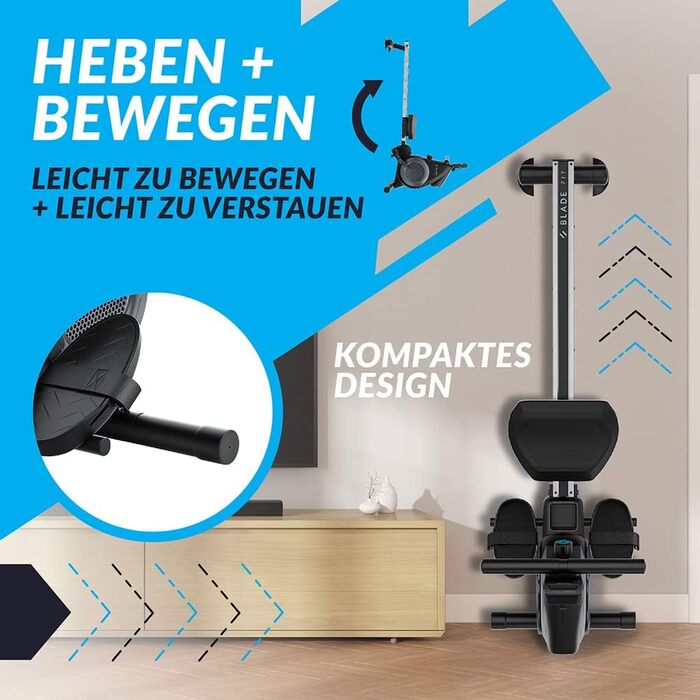Bluefin Fitness Blade FIT: Гребний тренажер, сумісний з Kinomap, складаний, з LCD-консолью та мобільним додатком