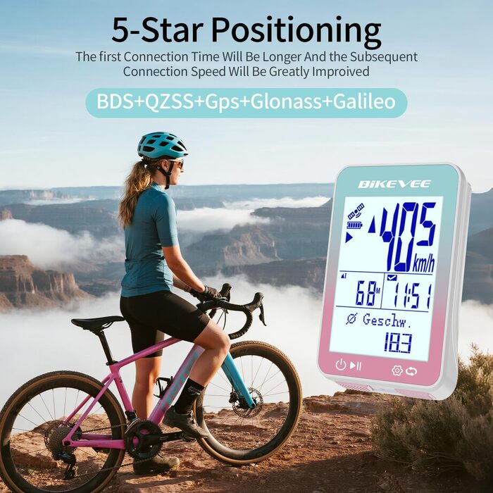 Велокомп'ютер GPS бездротовий IPX7, 2.4'' FSTN дисплей, акумулятор 28 годин (Рожевий, стандартне кріплення)