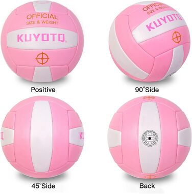 Волейбольний м'яч KUYOTQ рожевий, розмір 5, товста поверхня 3 мм з м'якої шкірозамінника - для гри на пляжі та тренувань, підходить для підлітків та дорослих