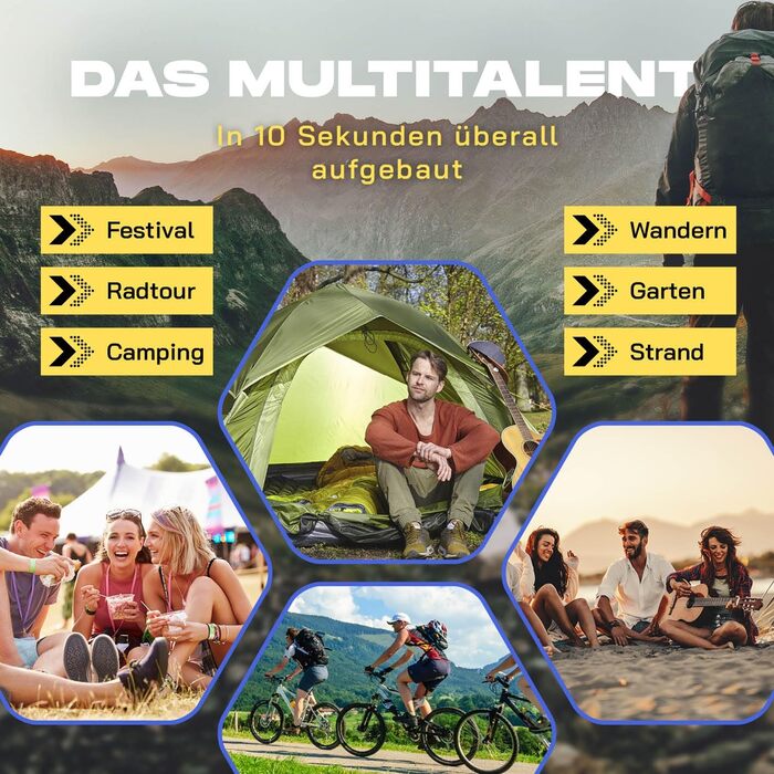 Намет Lumaland Camping: Легкий намет-купол Pop Up для 2-4 особи | Ідеальний для кемпінгу, трекінгу, фестивалів та пляжу | Водостійкий, 210x190x110см, 1 вхід