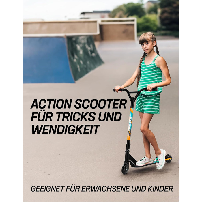 MUWO Halfpipe Stunt Scooter - Станкт-скутер Halfpipe для трюків та екстриму. З антиковзною платформою, гнучкою гальмівкою та 360° поворотом. Підходить для дітей та дорослих. Помаранчевий колір