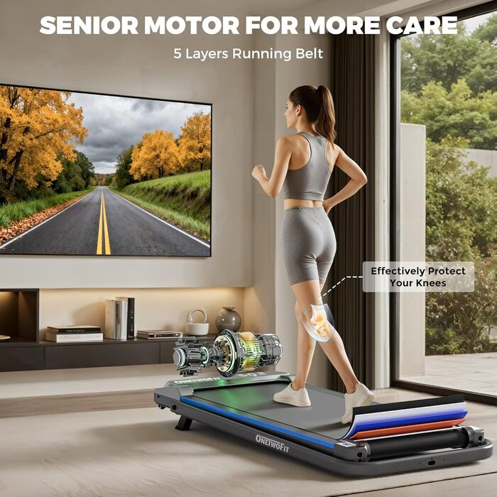 ONETWOFIT Ходункова доріжка, біговий тренажер для дому з ручками, регульований нахил, керування з пульта та через додаток, 2.5HP, складаний, 12km/h