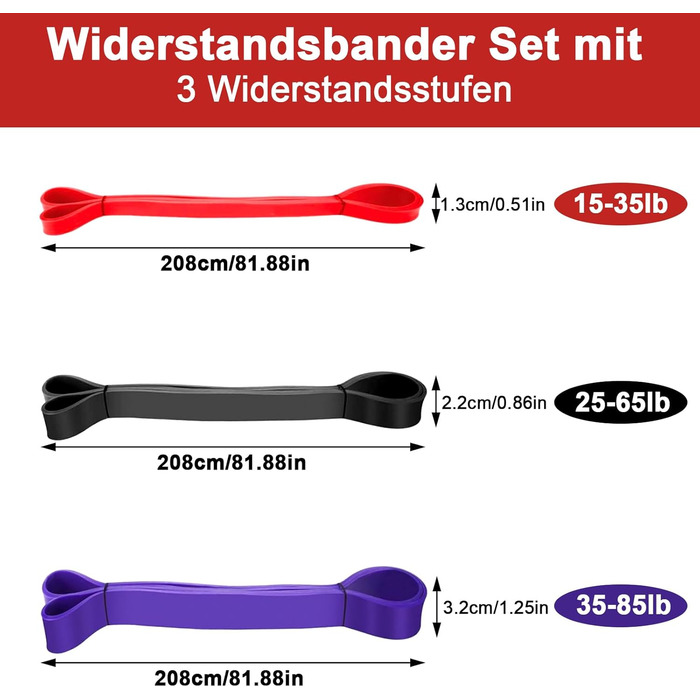 Резинки для фітнесу Wadafen: Набір еластичних стрічок для йоги, стретчингу, кросфіту та пілатесу. Включає дверний анкер, ручки та чохол.