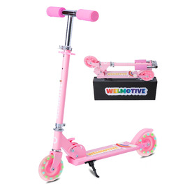 Самокат дитячий Roller Kinder 2 колеса, складаний, рожевий, з LED підсвіткою, регульована висота (3-12 років)