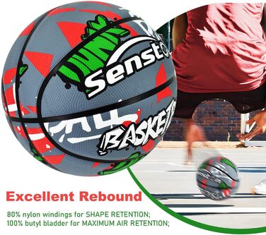 Баскетбольний м'яч Senston, розмір 7, з насосом, для вулиці, антиковзаюча поверхня, відмінне зчеплення (Сірий/Червоний)