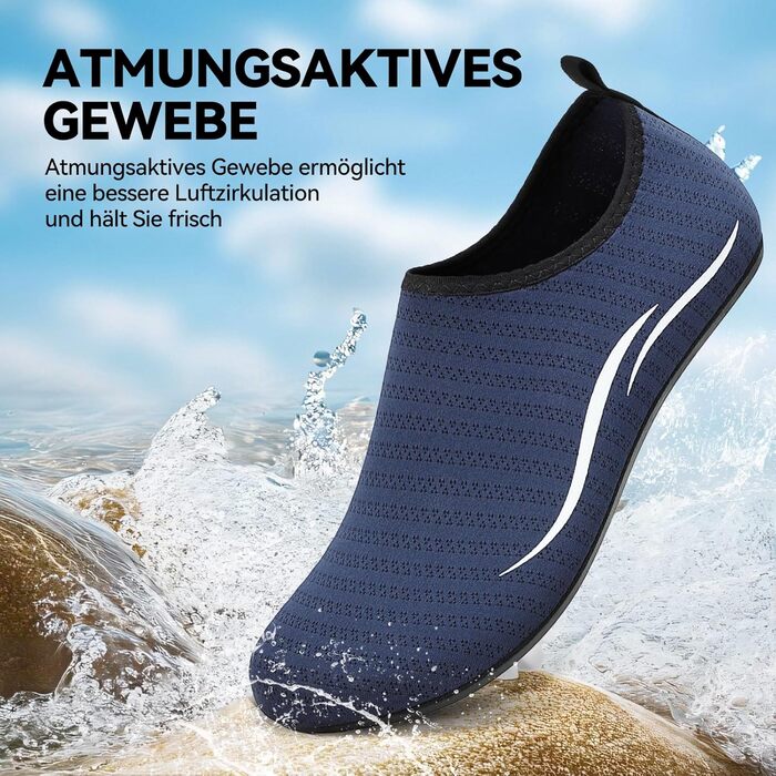 Чоботи для плавання та водних видів спорту: дихаючі, швидковисихаючі, унісекс (45 EU, блакитні лінії)
