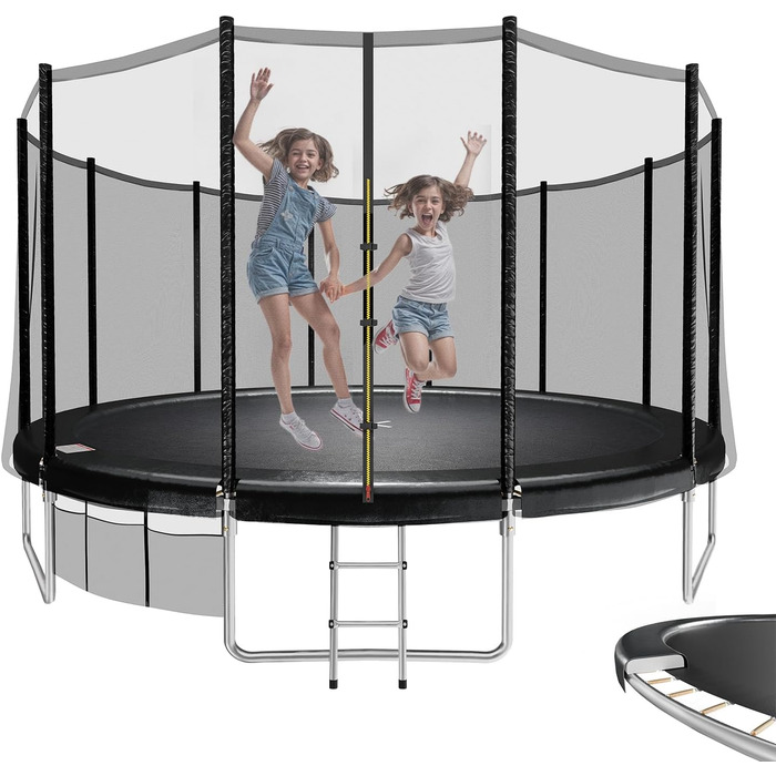 Трамплін JUMMICO Outdoor Ø 427 см з GS-сертифікацією, для дітей, з драбиною та боковою кишеню (Чорний)